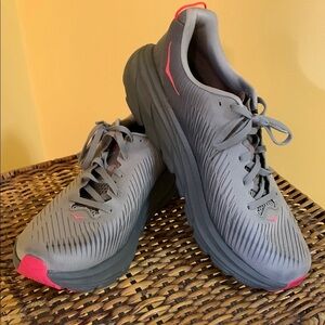 Hoka Rincon 3 Gray and Pink Athletic Shoes with Cushioned Midsole